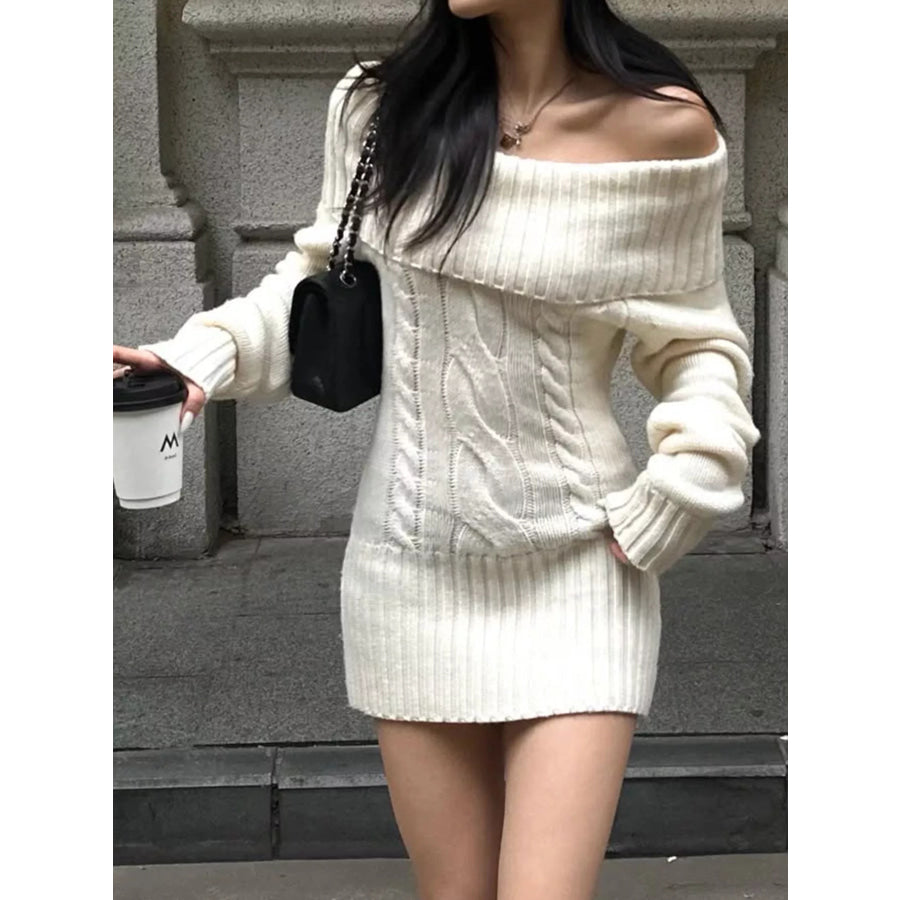 Off-Shoulder Cable Knit Sweater Dress Apparel and Accessories