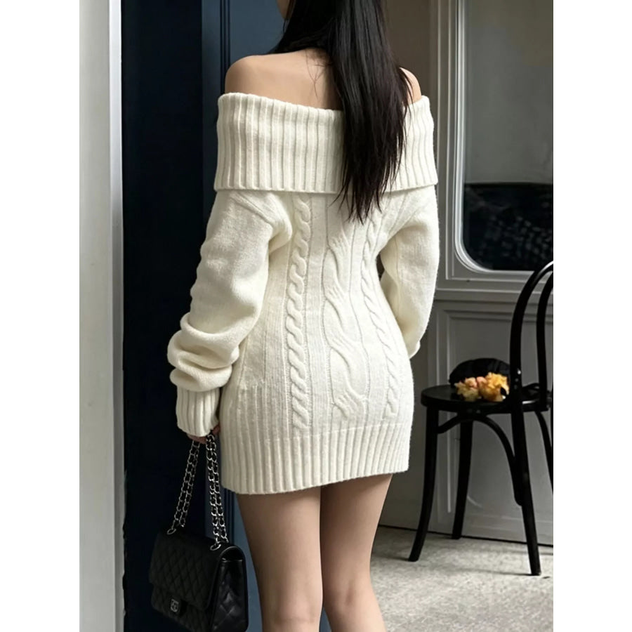 Off-Shoulder Cable Knit Sweater Dress Apparel and Accessories