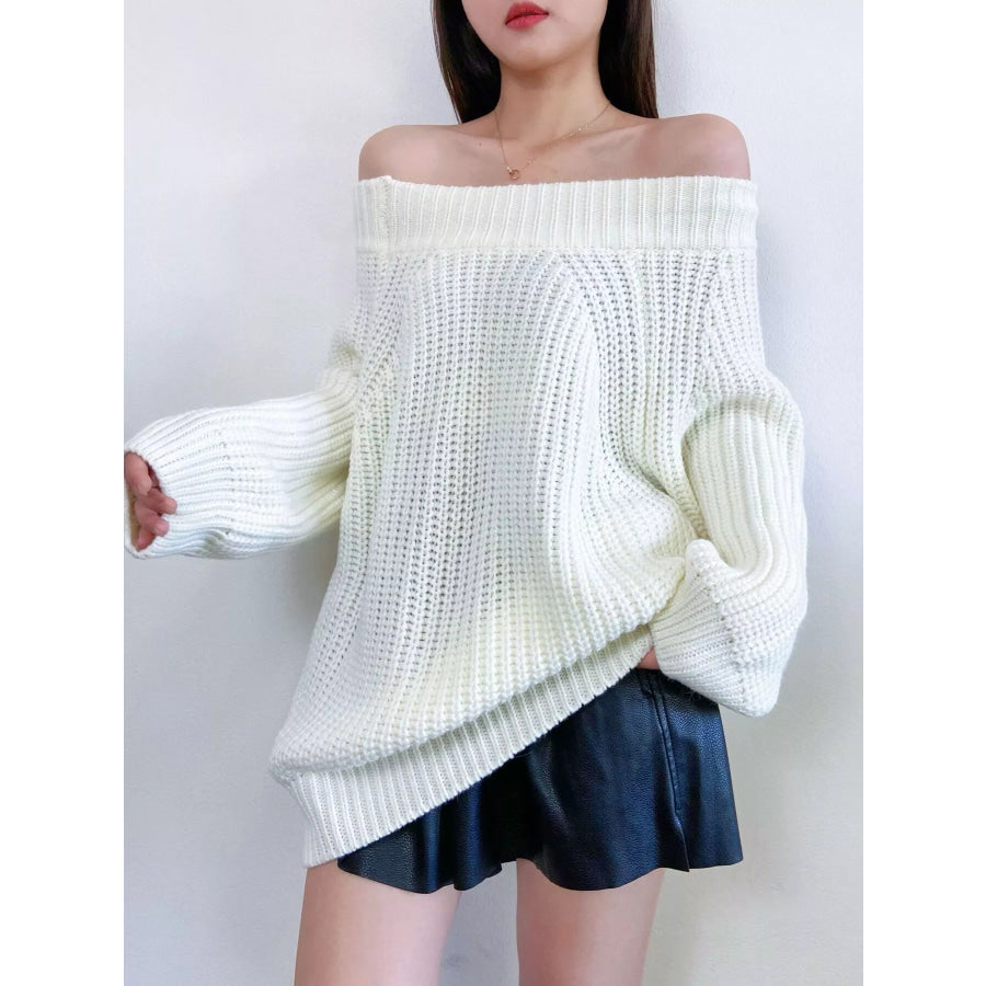 Off-Shoulder Chunky Knit Sweater Apparel and Accessories