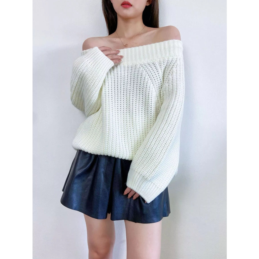 Off-Shoulder Chunky Knit Sweater Apparel and Accessories