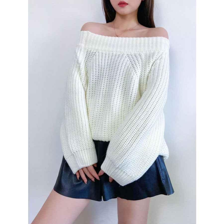 Off-Shoulder Chunky Knit Sweater Apparel and Accessories