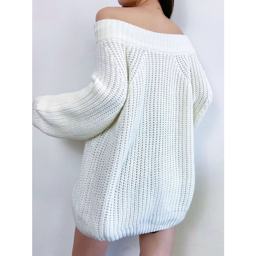 Off-Shoulder Chunky Knit Sweater Apparel and Accessories