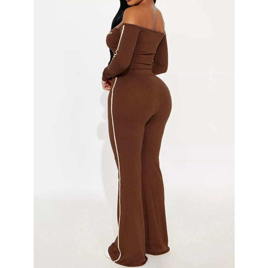 Off-Shoulder Crop Top and Flare Pant Lounge Set Apparel and Accessories