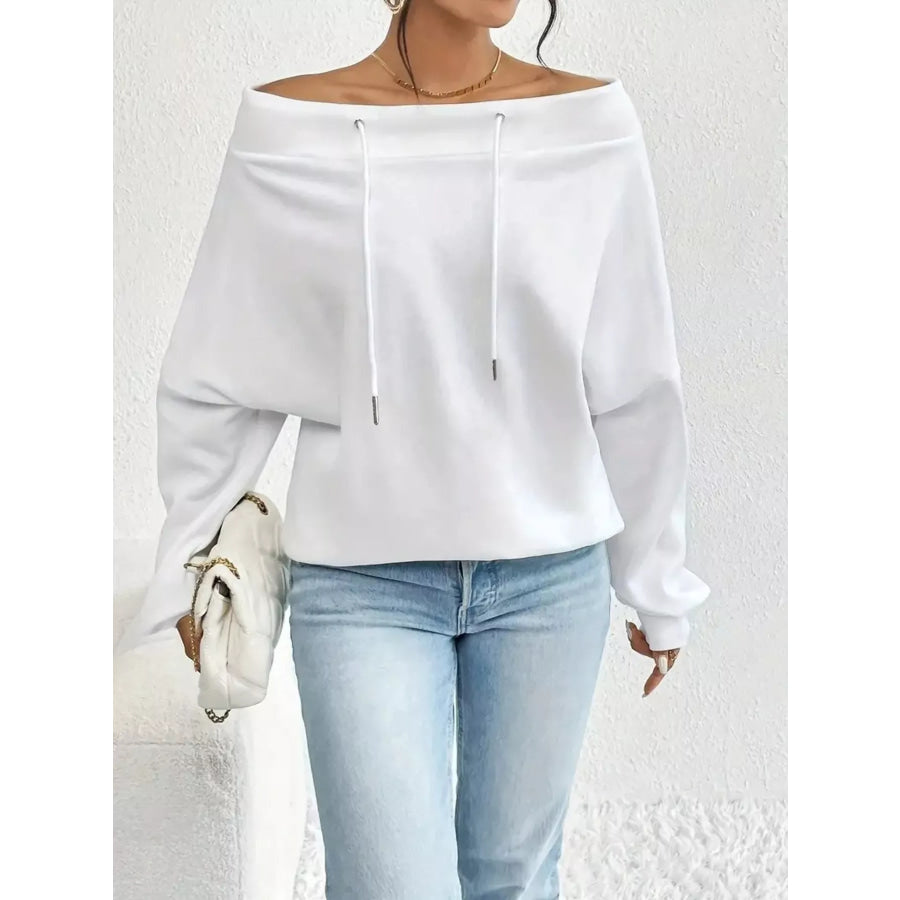 Off-Shoulder Drawstring Sweatshirt Apparel and Accessories