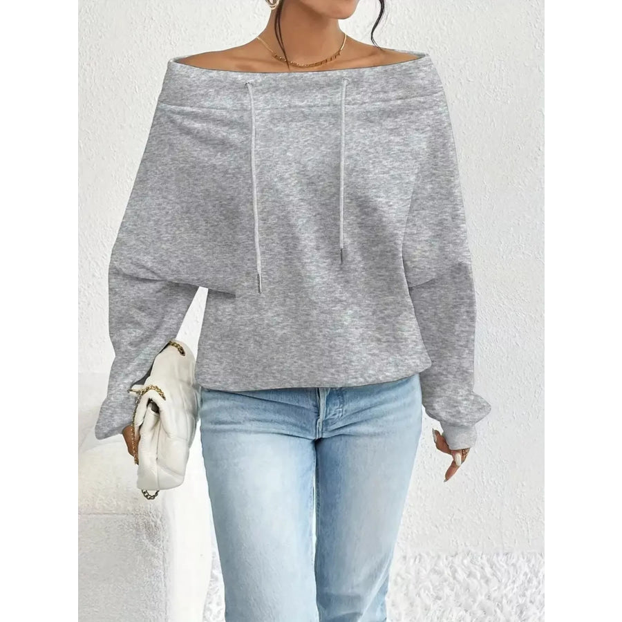 Off-Shoulder Drawstring Sweatshirt Apparel and Accessories