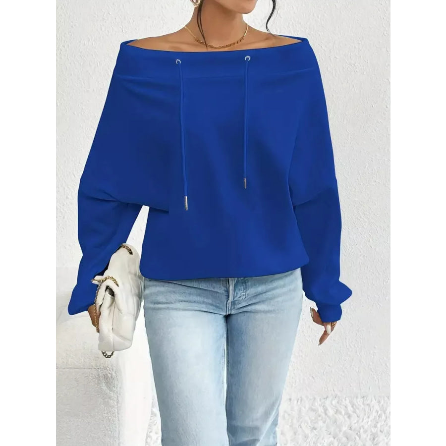 Off-Shoulder Drawstring Sweatshirt Apparel and Accessories