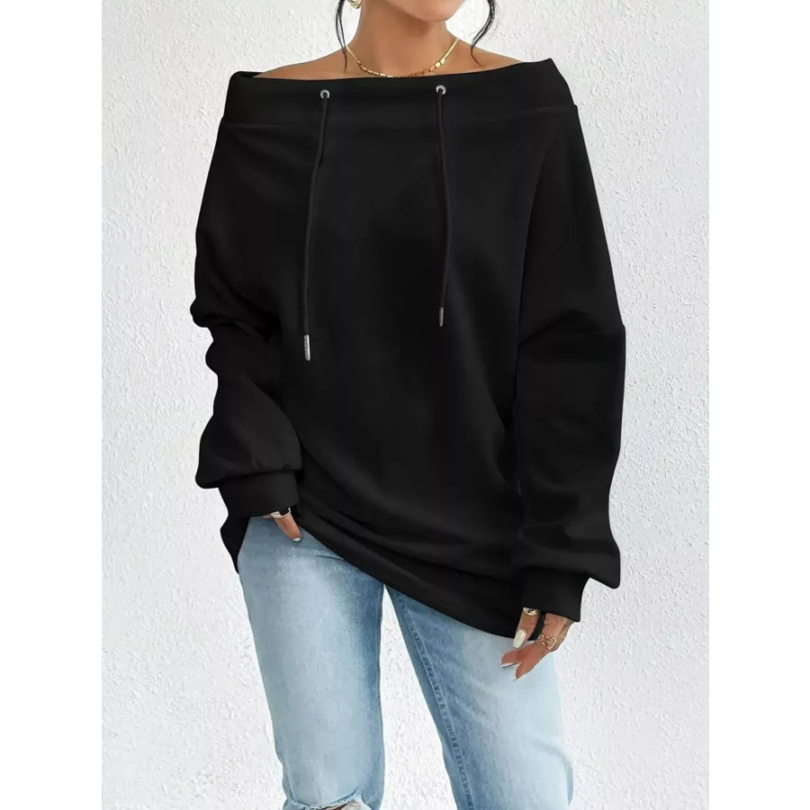 Off-Shoulder Drawstring Sweatshirt Apparel and Accessories