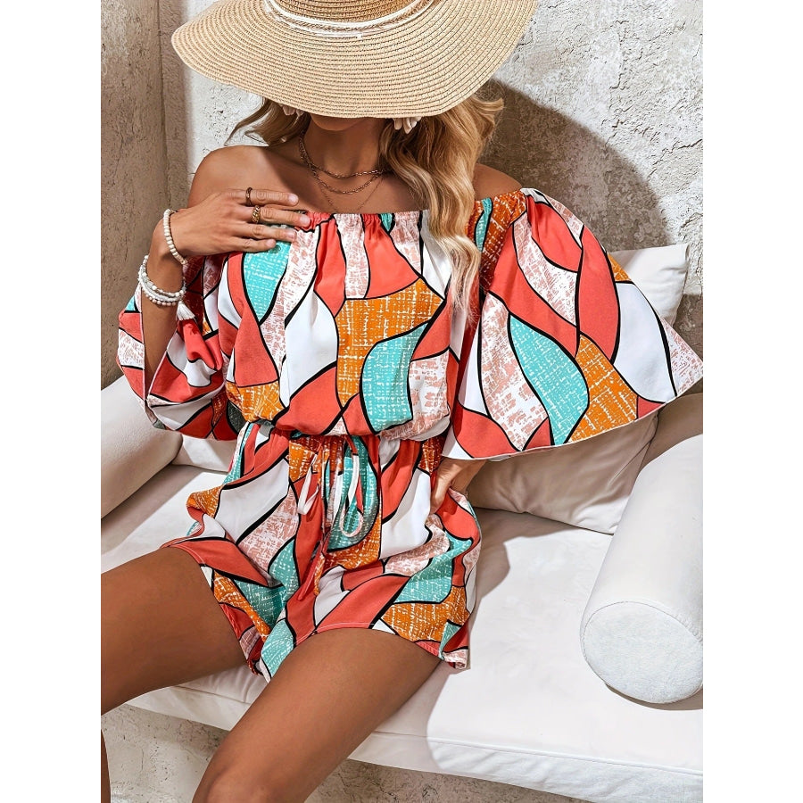 Off-Shoulder Drawstring Waist Romper Apparel and Accessories
