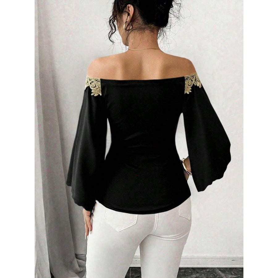 Off-Shoulder Embroidered Bell Sleeve Top Apparel and Accessories