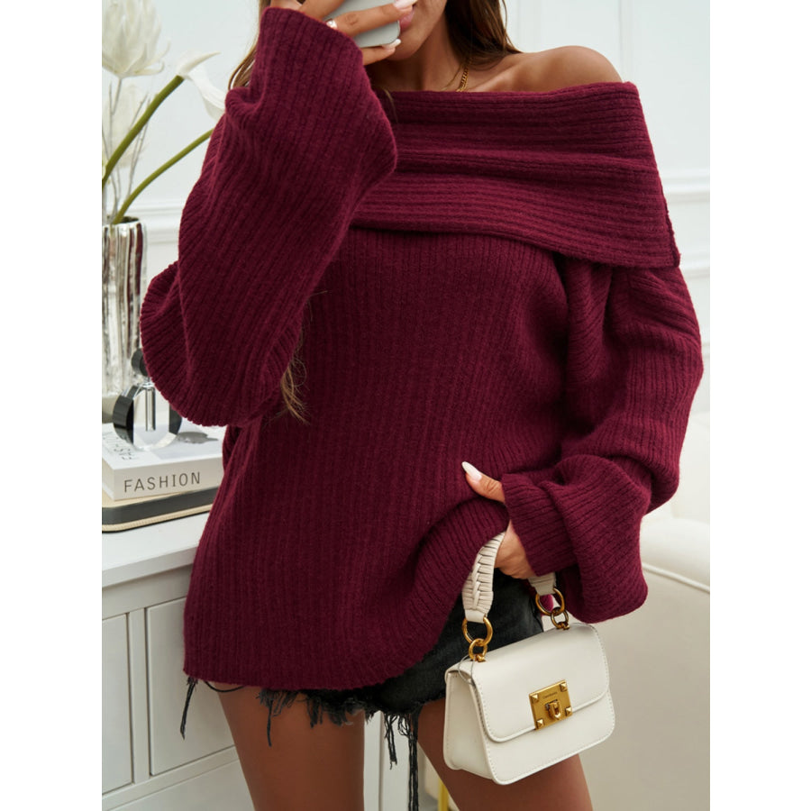 Off-Shoulder Extra-Long Sleeve Sweater Apparel and Accessories