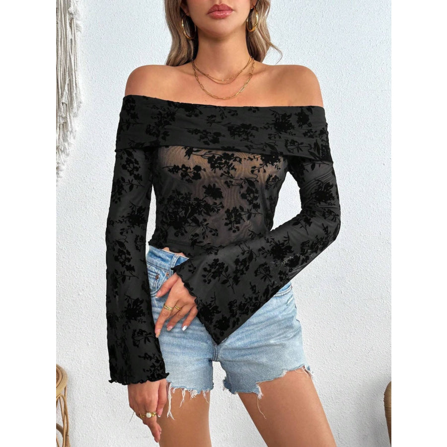 Off-Shoulder Flare Sleeve Lace Top Apparel and Accessories