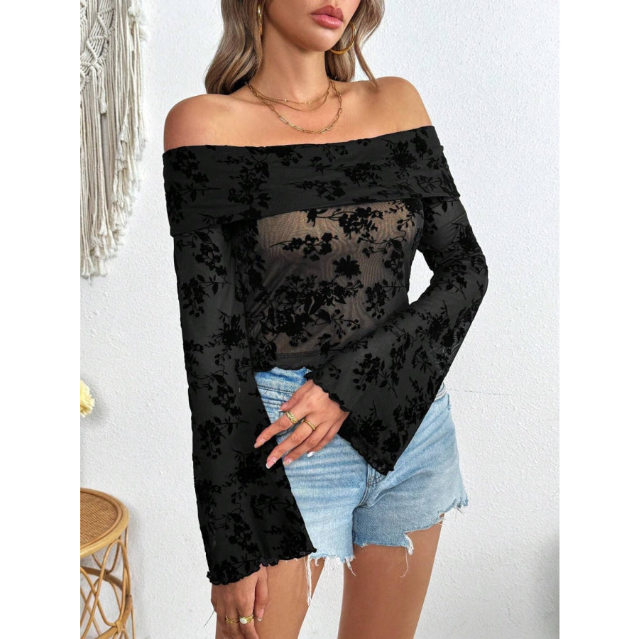 Off-Shoulder Flare Sleeve Lace Top Apparel and Accessories