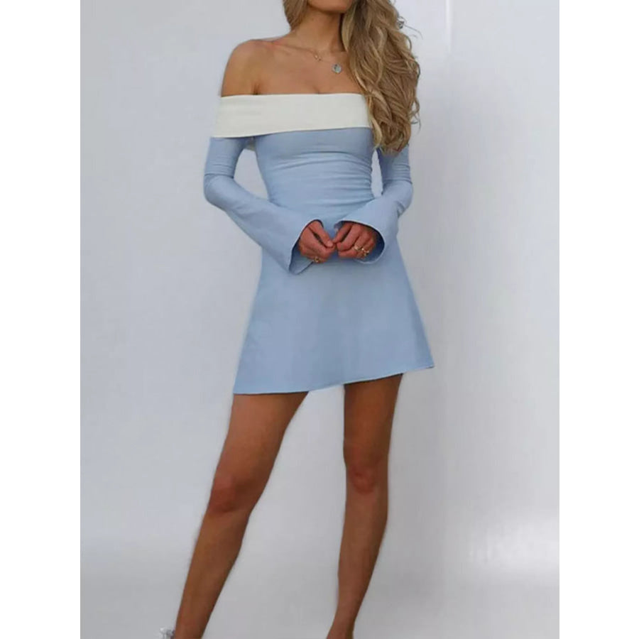 Off-Shoulder Flare Sleeve Mini Dress Apparel and Accessories