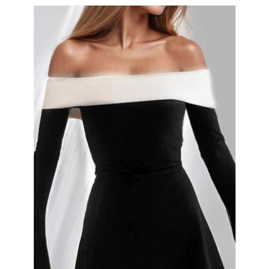 Off-Shoulder Flare Sleeve Mini Dress Apparel and Accessories