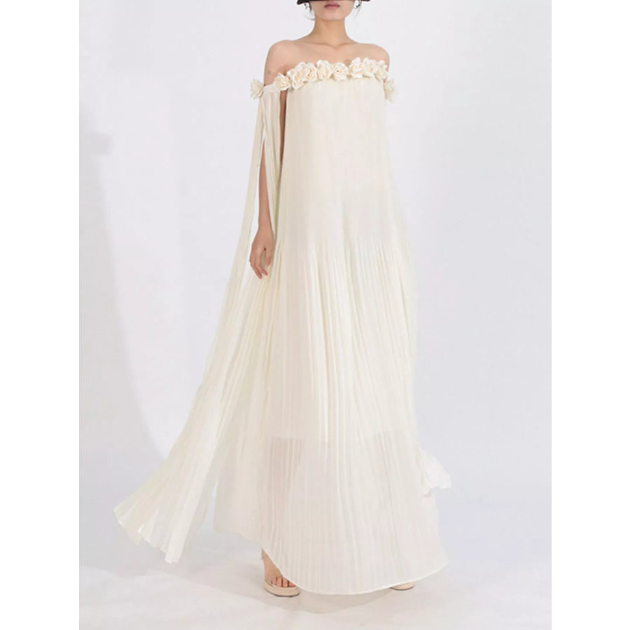 Off-Shoulder Floral Pleated Maxi Dress Apparel and Accessories