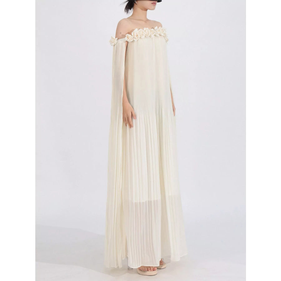 Off-Shoulder Floral Pleated Maxi Dress Apparel and Accessories
