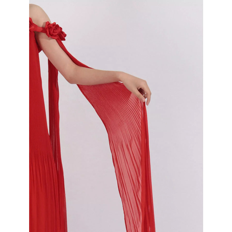 Off-Shoulder Floral Pleated Maxi Dress Apparel and Accessories