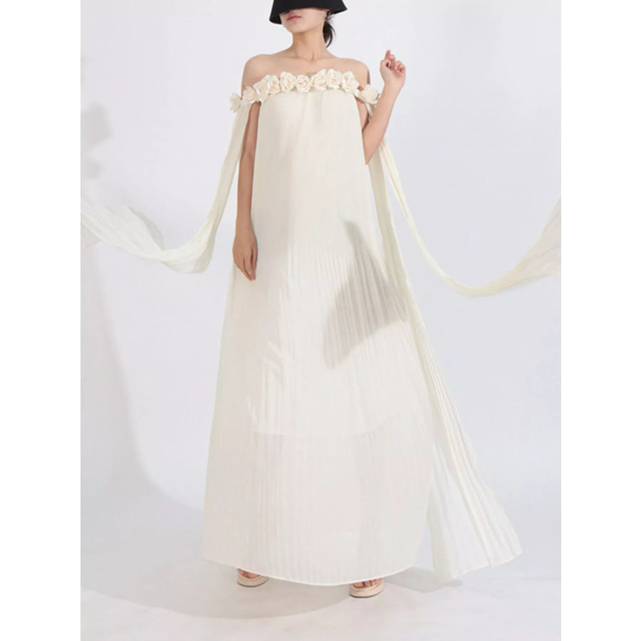 Off-Shoulder Floral Pleated Maxi Dress Apparel and Accessories