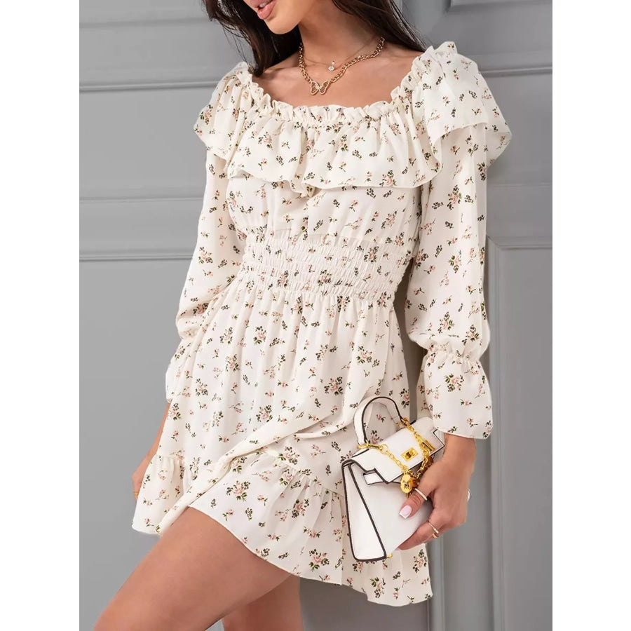 Off-Shoulder Floral Print Ruffle Dress Apparel and Accessories