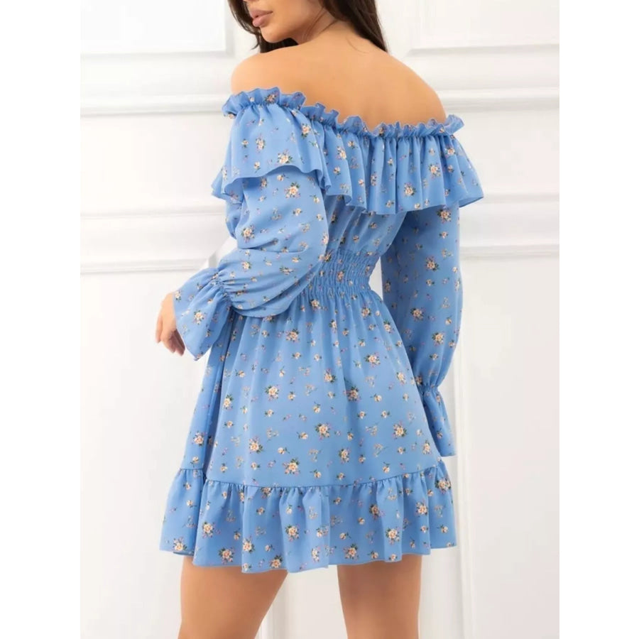 Off-Shoulder Floral Print Ruffle Dress Apparel and Accessories