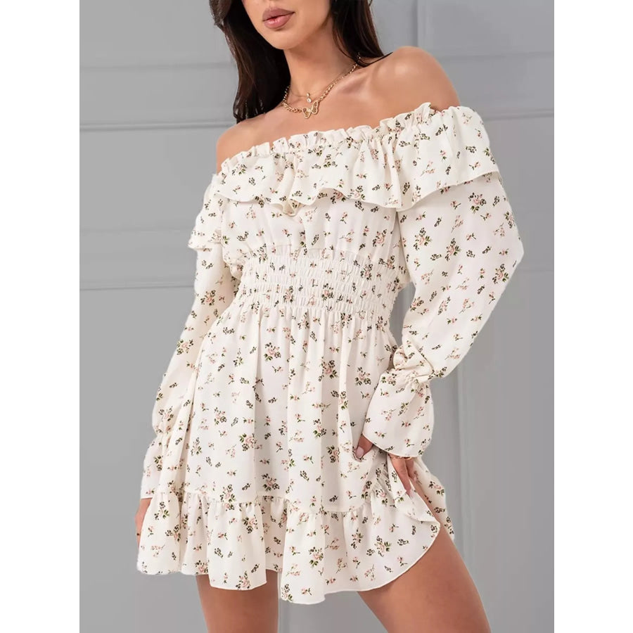 Off-Shoulder Floral Print Ruffle Dress Apparel and Accessories