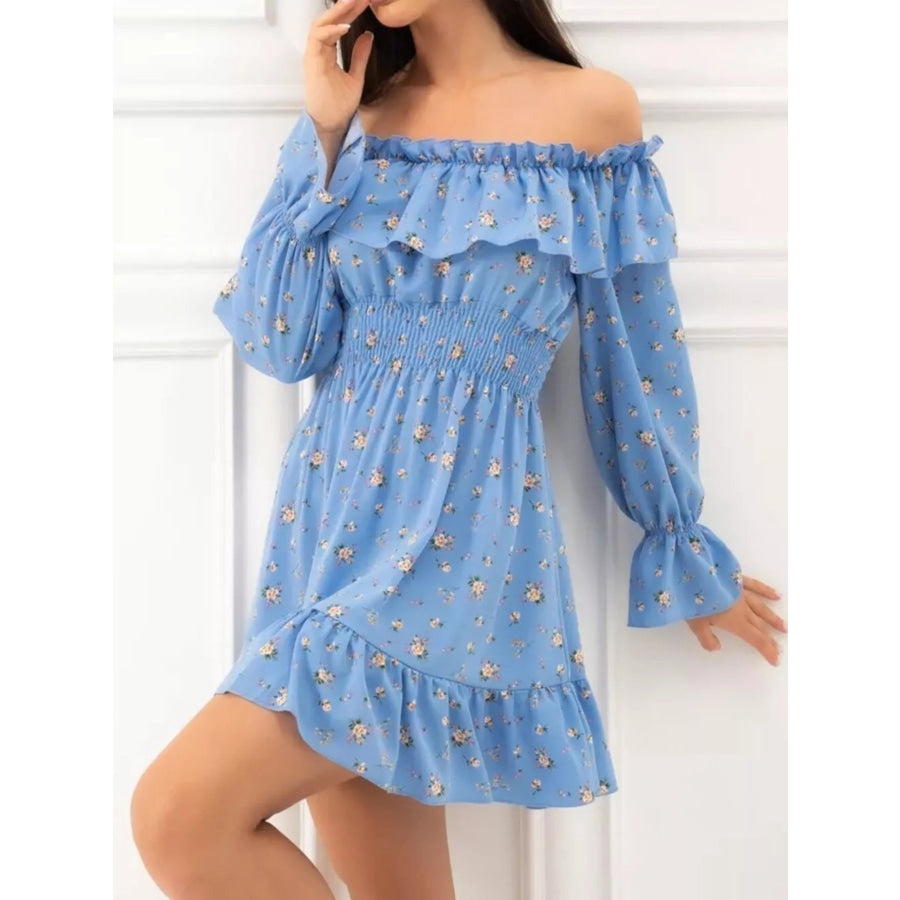 Off-Shoulder Floral Print Ruffle Dress Apparel and Accessories