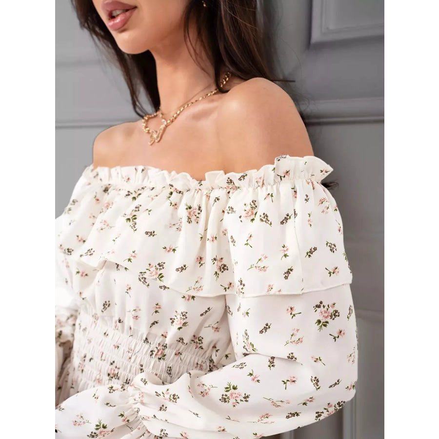 Off-Shoulder Floral Print Ruffle Dress Apparel and Accessories