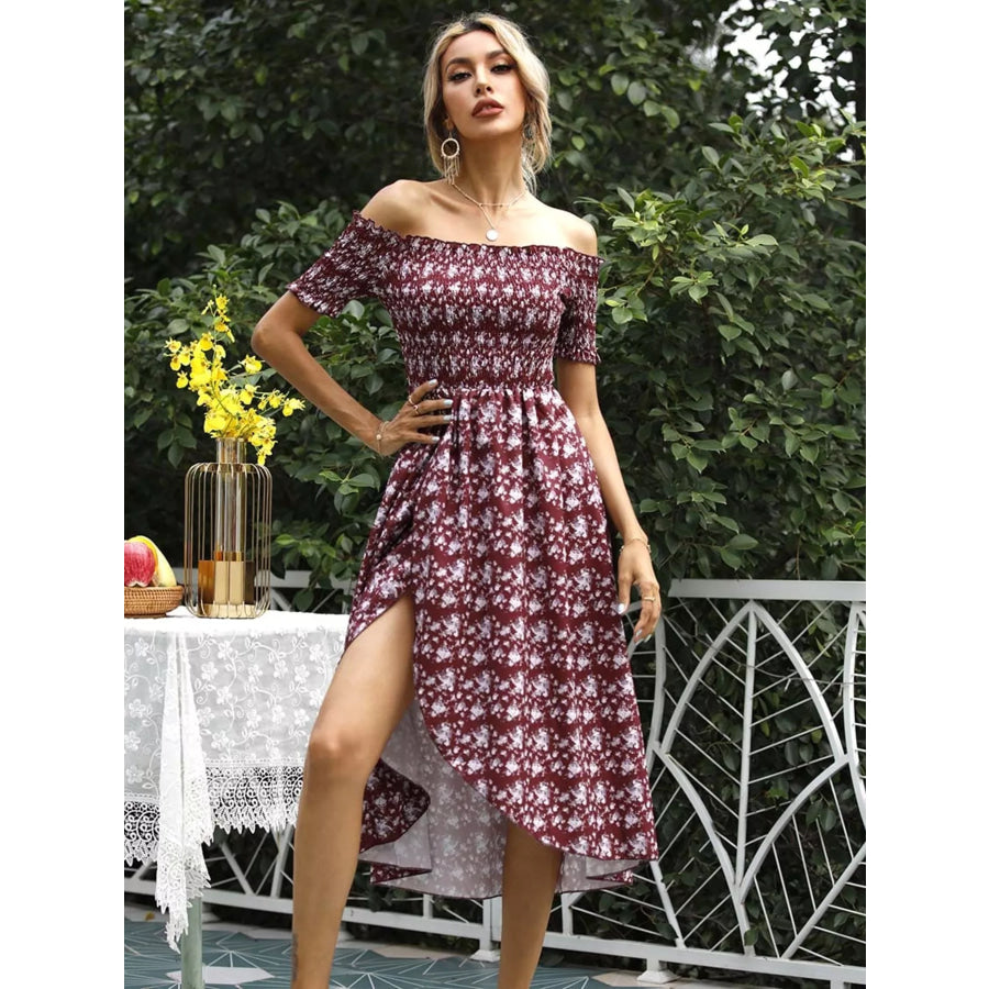 Off Shoulder Floral Slit Dress Apparel and Accessories