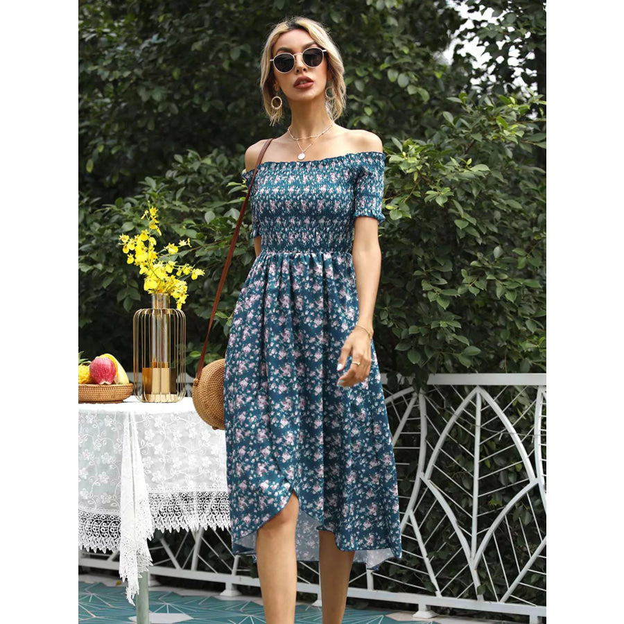 Off Shoulder Floral Slit Dress Apparel and Accessories