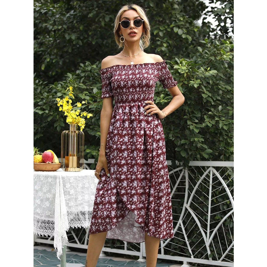 Off Shoulder Floral Slit Dress Apparel and Accessories