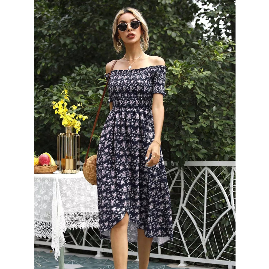 Off Shoulder Floral Slit Dress Apparel and Accessories