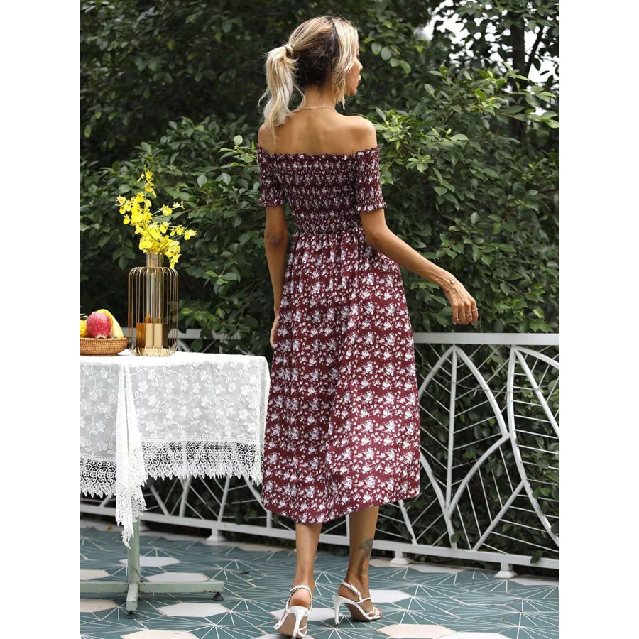 Off Shoulder Floral Slit Dress Apparel and Accessories