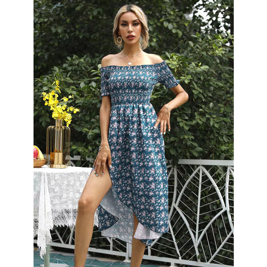 Off Shoulder Floral Slit Dress Apparel and Accessories