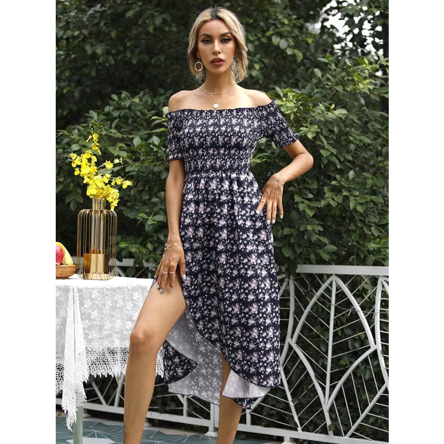 Off Shoulder Floral Slit Dress Apparel and Accessories