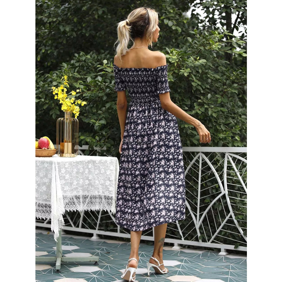 Off Shoulder Floral Slit Dress Apparel and Accessories