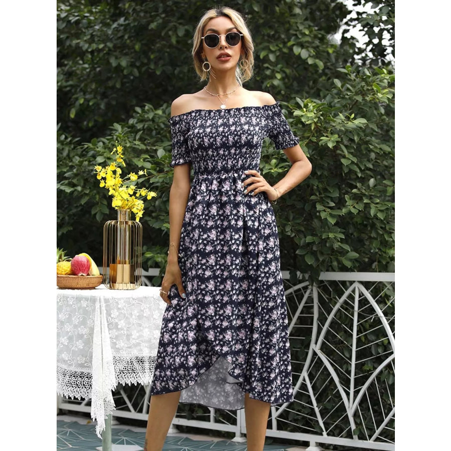 Off Shoulder Floral Slit Dress Apparel and Accessories
