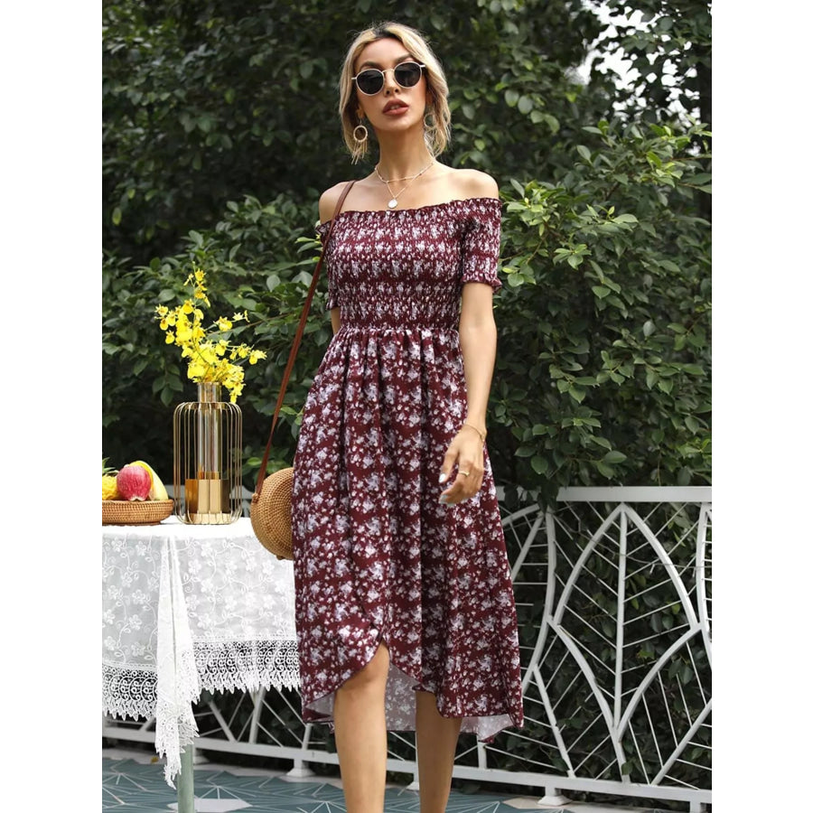 Off Shoulder Floral Slit Dress Apparel and Accessories