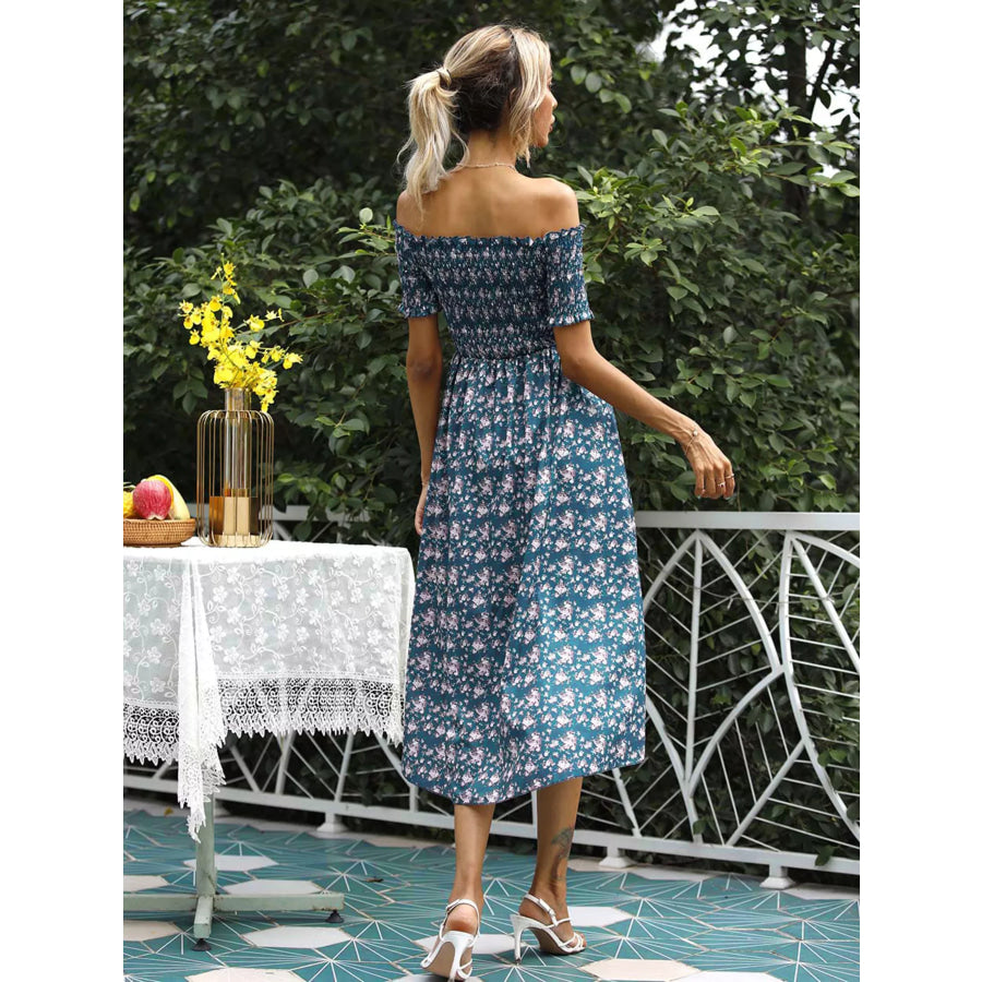 Off Shoulder Floral Slit Dress Apparel and Accessories