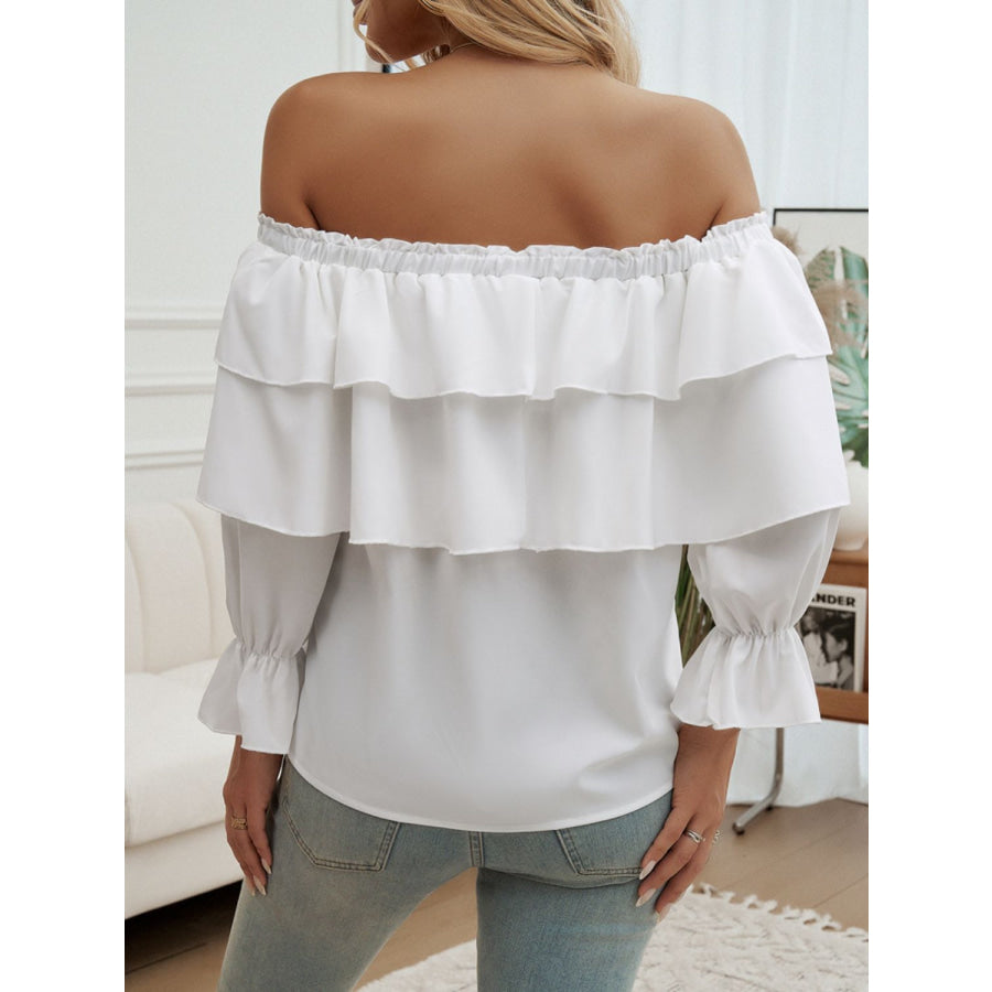 Off-Shoulder Flounce Sleeve Blouse Apparel and Accessories