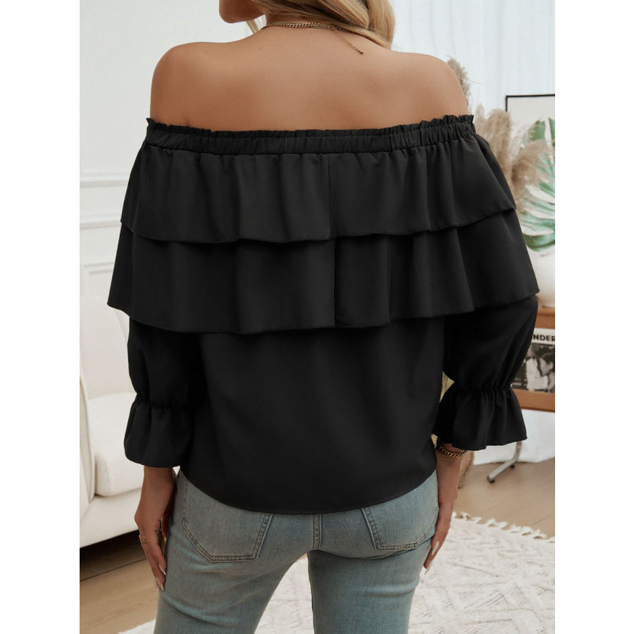 Off-Shoulder Flounce Sleeve Blouse Apparel and Accessories