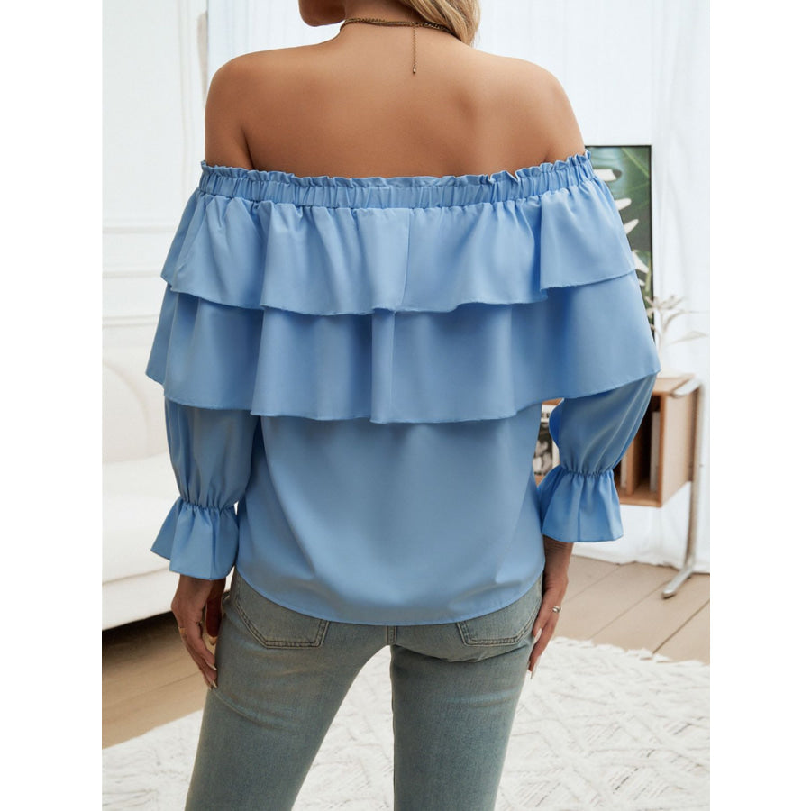 Off-Shoulder Flounce Sleeve Blouse Apparel and Accessories