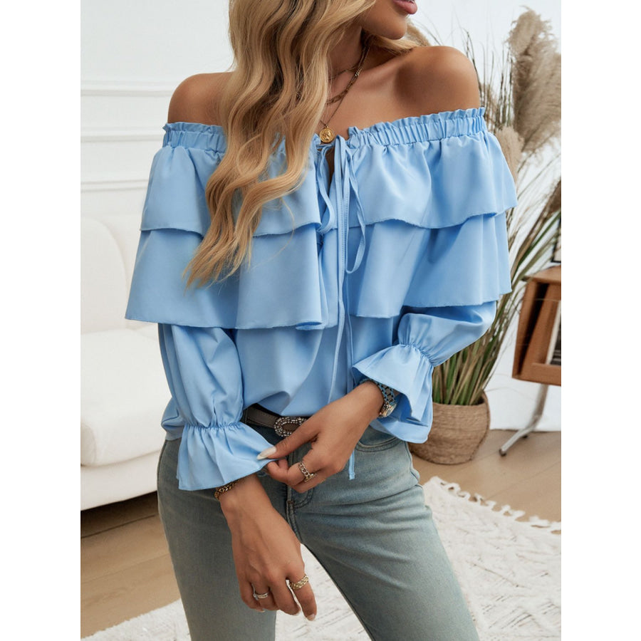 Off-Shoulder Flounce Sleeve Blouse Apparel and Accessories