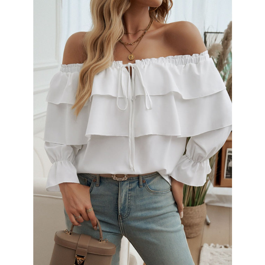 Off-Shoulder Flounce Sleeve Blouse Apparel and Accessories