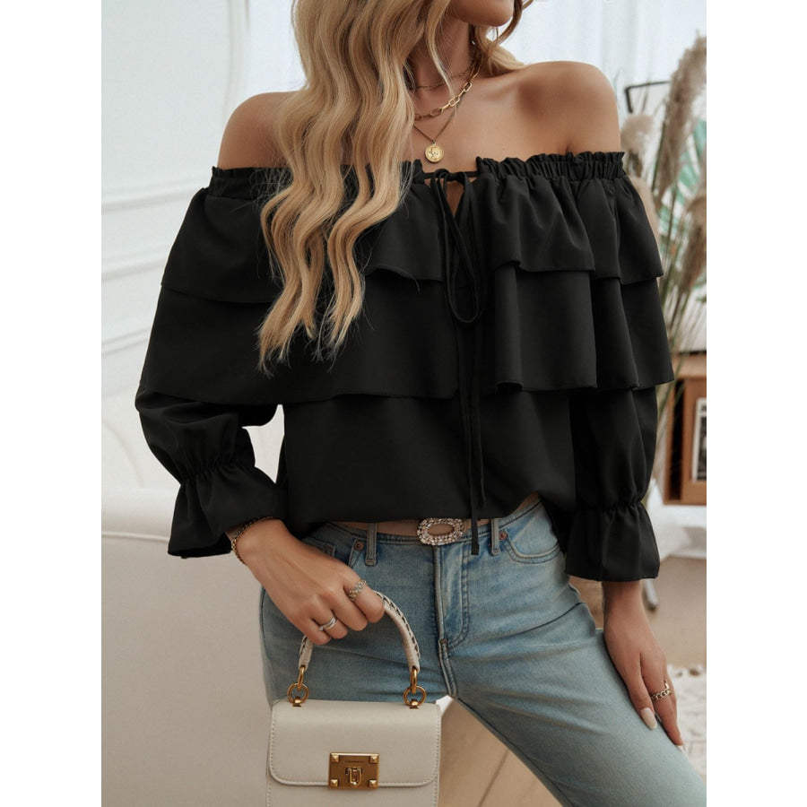 Off-Shoulder Flounce Sleeve Blouse Apparel and Accessories