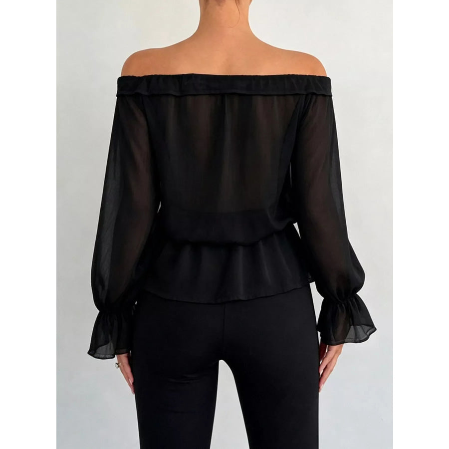 Off-Shoulder Flounce Sleeve Chiffon Blouse Apparel and Accessories