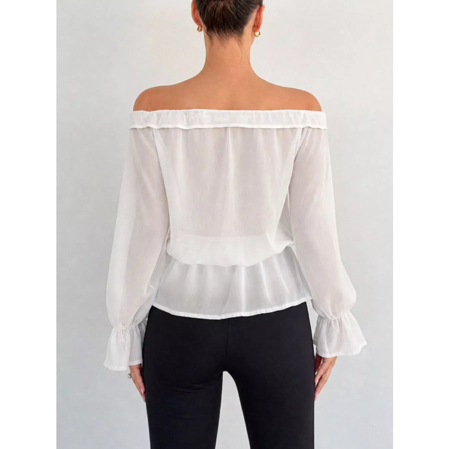 Off-Shoulder Flounce Sleeve Chiffon Blouse Apparel and Accessories