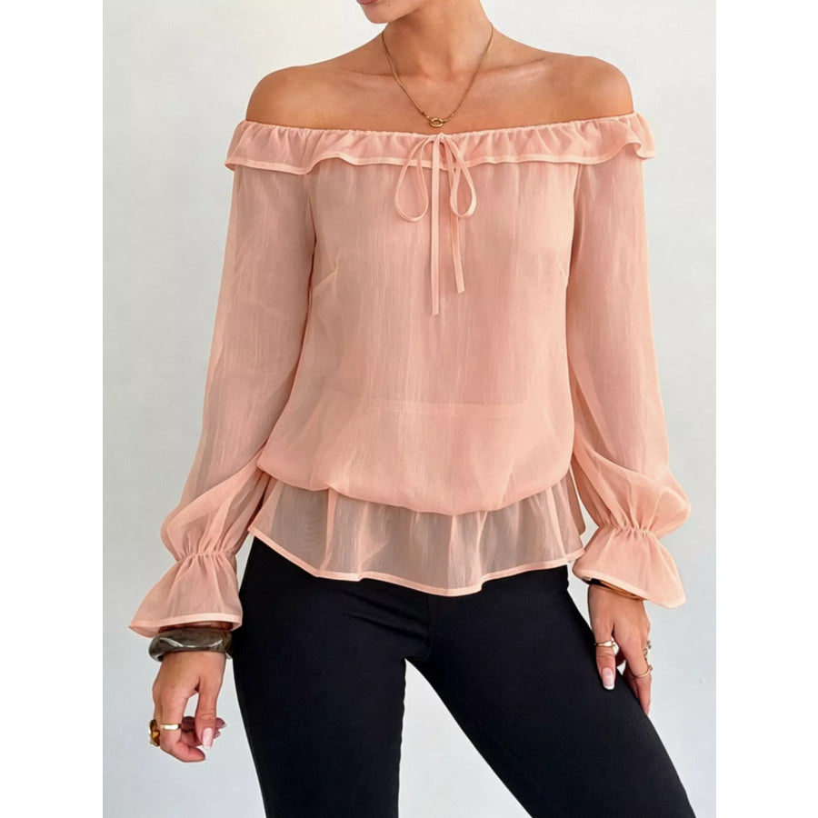 Off-Shoulder Flounce Sleeve Chiffon Blouse Apparel and Accessories