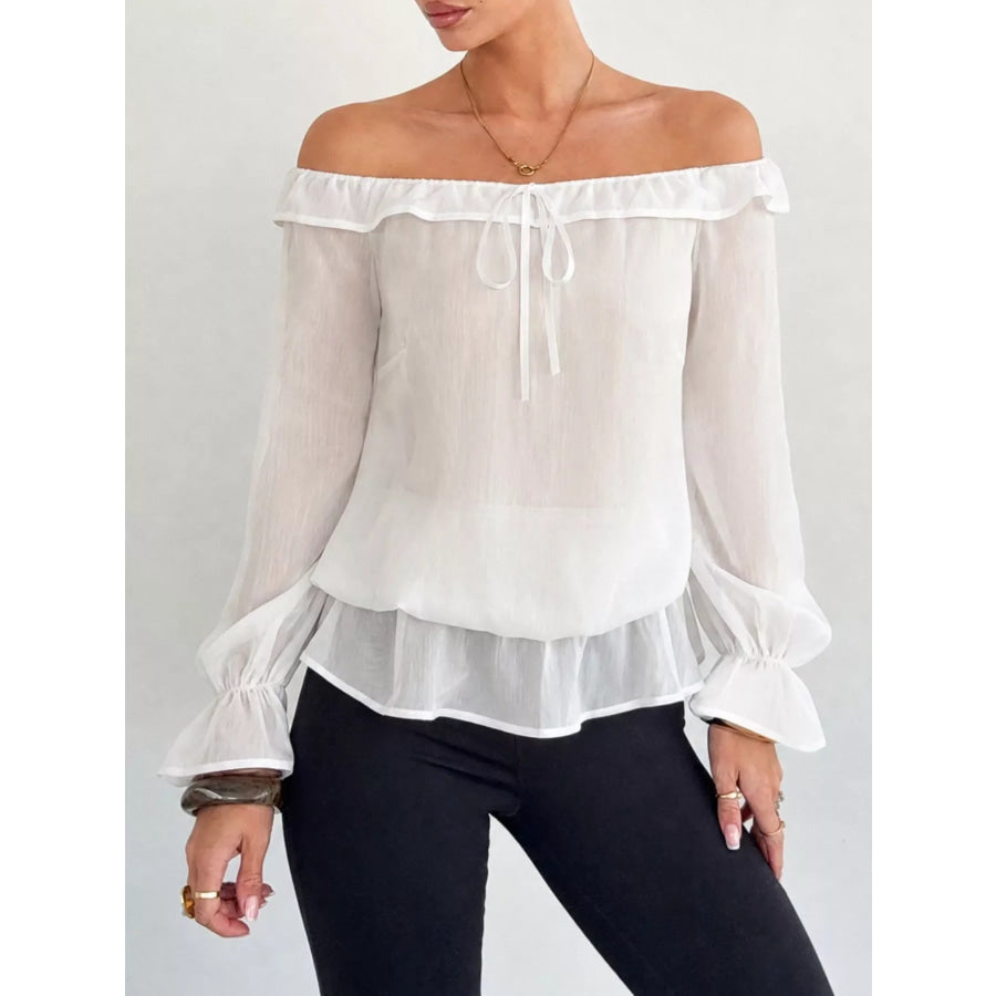 Off-Shoulder Flounce Sleeve Chiffon Blouse Apparel and Accessories
