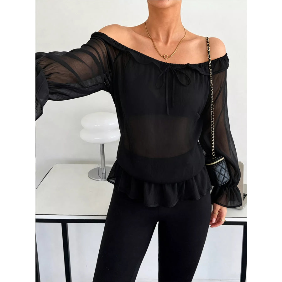 Off-Shoulder Flounce Sleeve Chiffon Blouse Apparel and Accessories