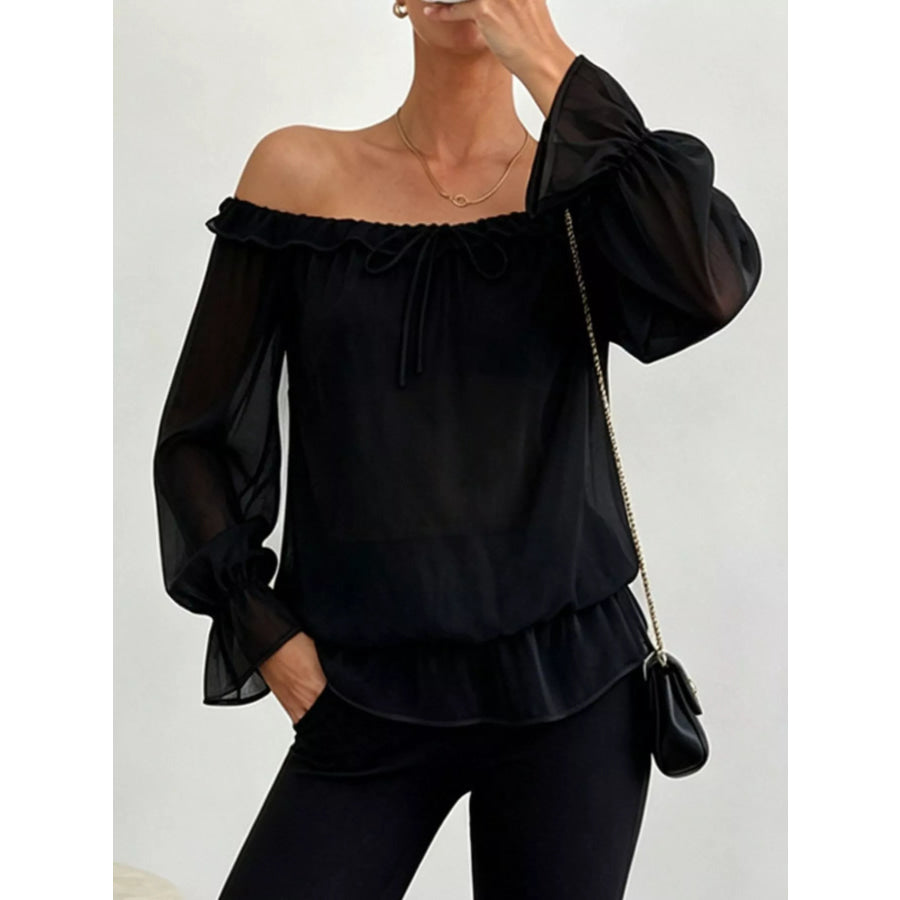 Off-Shoulder Flounce Sleeve Chiffon Blouse Apparel and Accessories